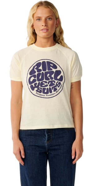 2026 Rip Curl Womens Stephanie Gilmore Wettie Ringer T-Shirt 0K6WTE - Soft Yellow